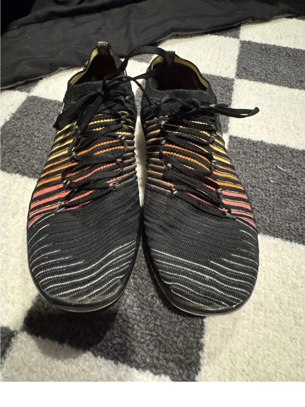 Nike Black Knit Sneakers with Orange-Yellow Gradient Insole